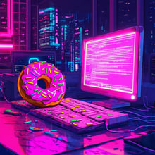 A donut and computer being hacked