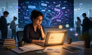 woman at computer generating content with AI