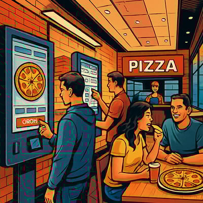 comicbook a modern pizza restaurant with digital ordering