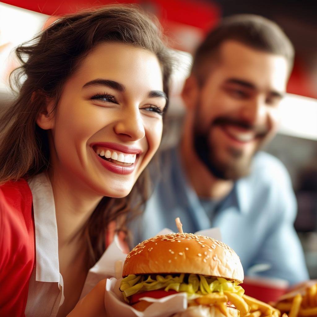  happy people and a burger 