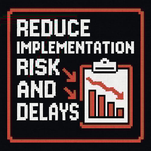 pixelart Reduce Implementation Risk and Delays  colors are red black and white