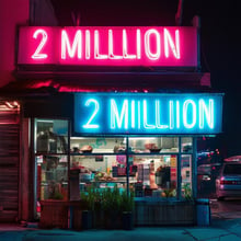 the words 2 million, over a bunch takeout food