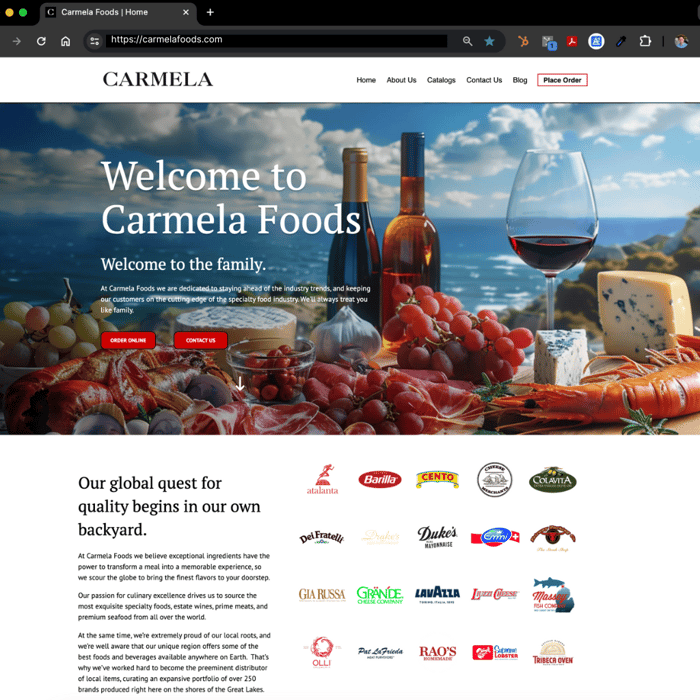 Carmela Foods Website Example