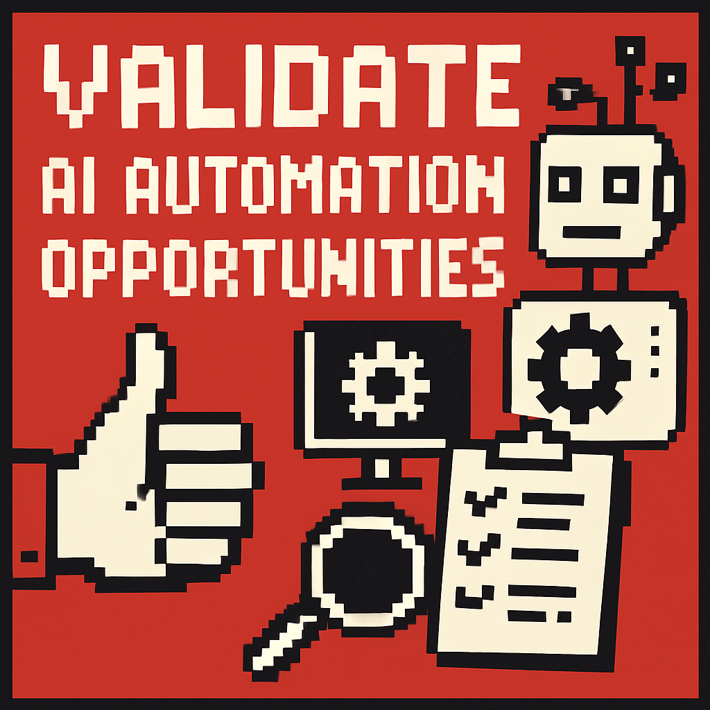 pixelart Validate AI Automation Opportunities  colors are red black and white